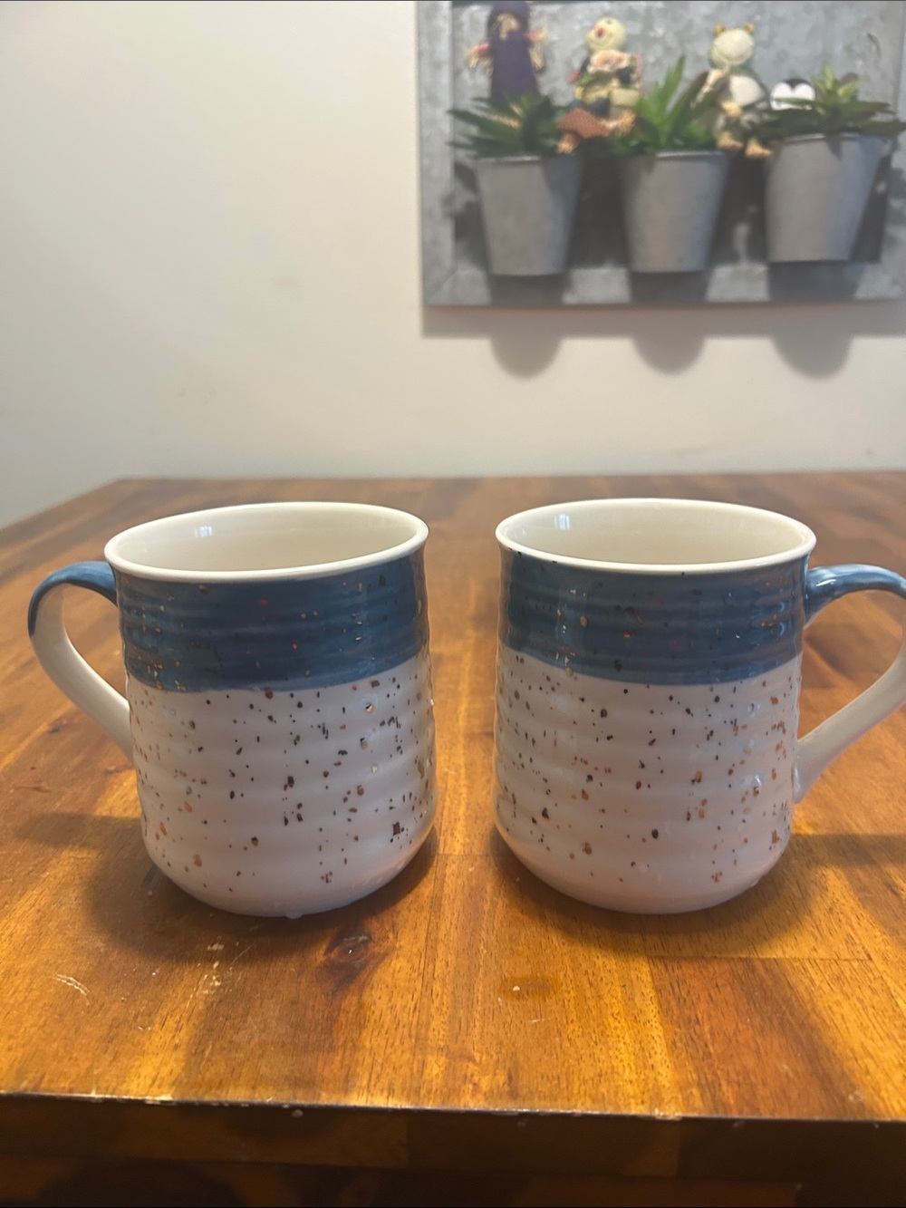 2 Sheffield Home Blue-Trim Dip Dye White Speckled Ceramic Mug with Gold Flecks